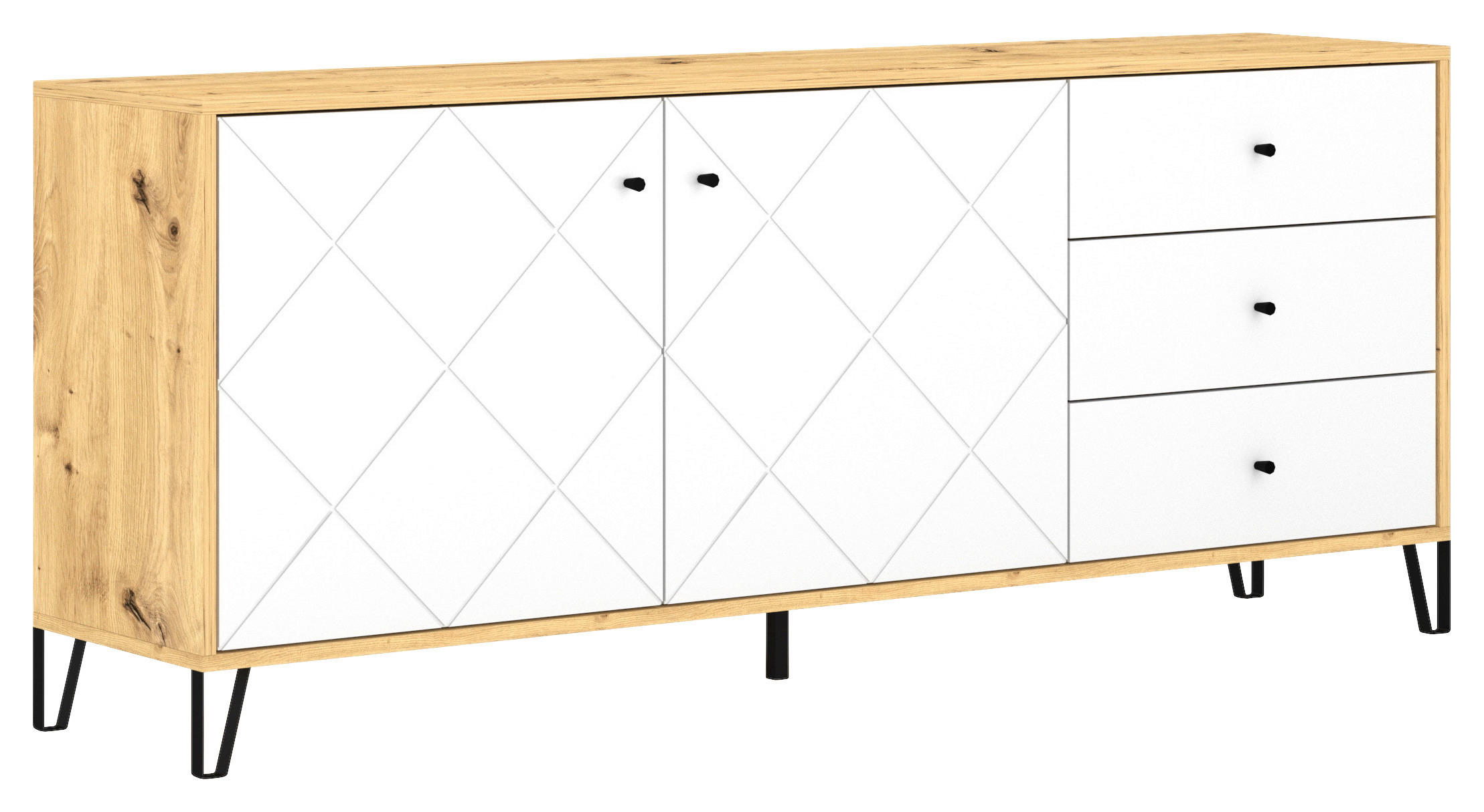 SIDEBOARD Bilbao 183,4/75,2/40 cm 3 Schublade(n)  - Schwarz/Weiß, Design, Holzwerkstoff/Metall (183,4/75,2/40cm) - Boxxx