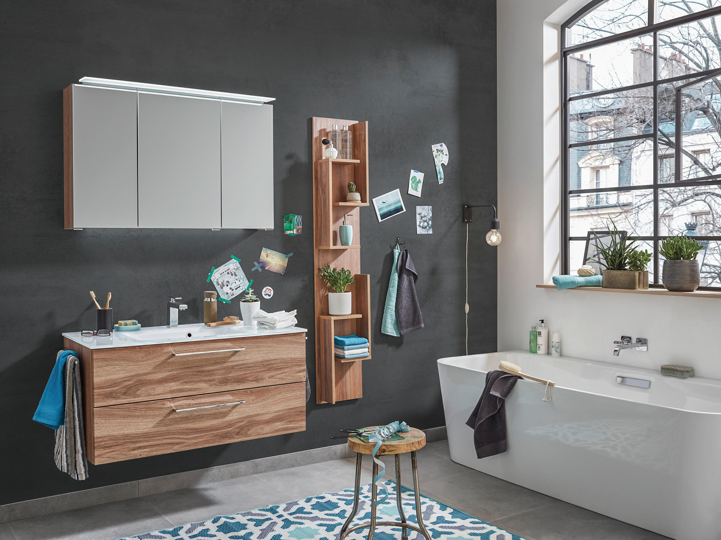 BADEZIMMER  in 100 cm  - Chromfarben/Eichefarben, KONVENTIONELL, Holzwerkstoff/Stein (100cm) - Novel