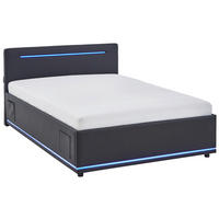 POLSTERBETT 120/200 cm,  in Schwarz, Beleuchtung, Lattenrost, Bettkasten,  - Birkefarben/Buchefarben, Design, Holz/Kunststoff (120/200cm) - Xora