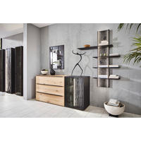 SIDEBOARD Schwarz, Eichefarben  184/90,3/47,1 cm  - Eichefarben/Anthrazit, Natur, Glas/Holz (184/90,3/47,1cm) - Valnatura
