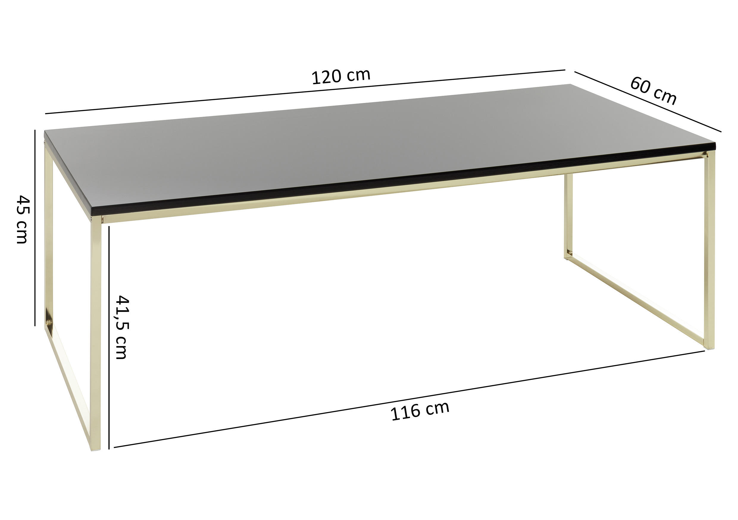 Mid.you Couchtisch Schwarz, Gold 60x45x120 cm