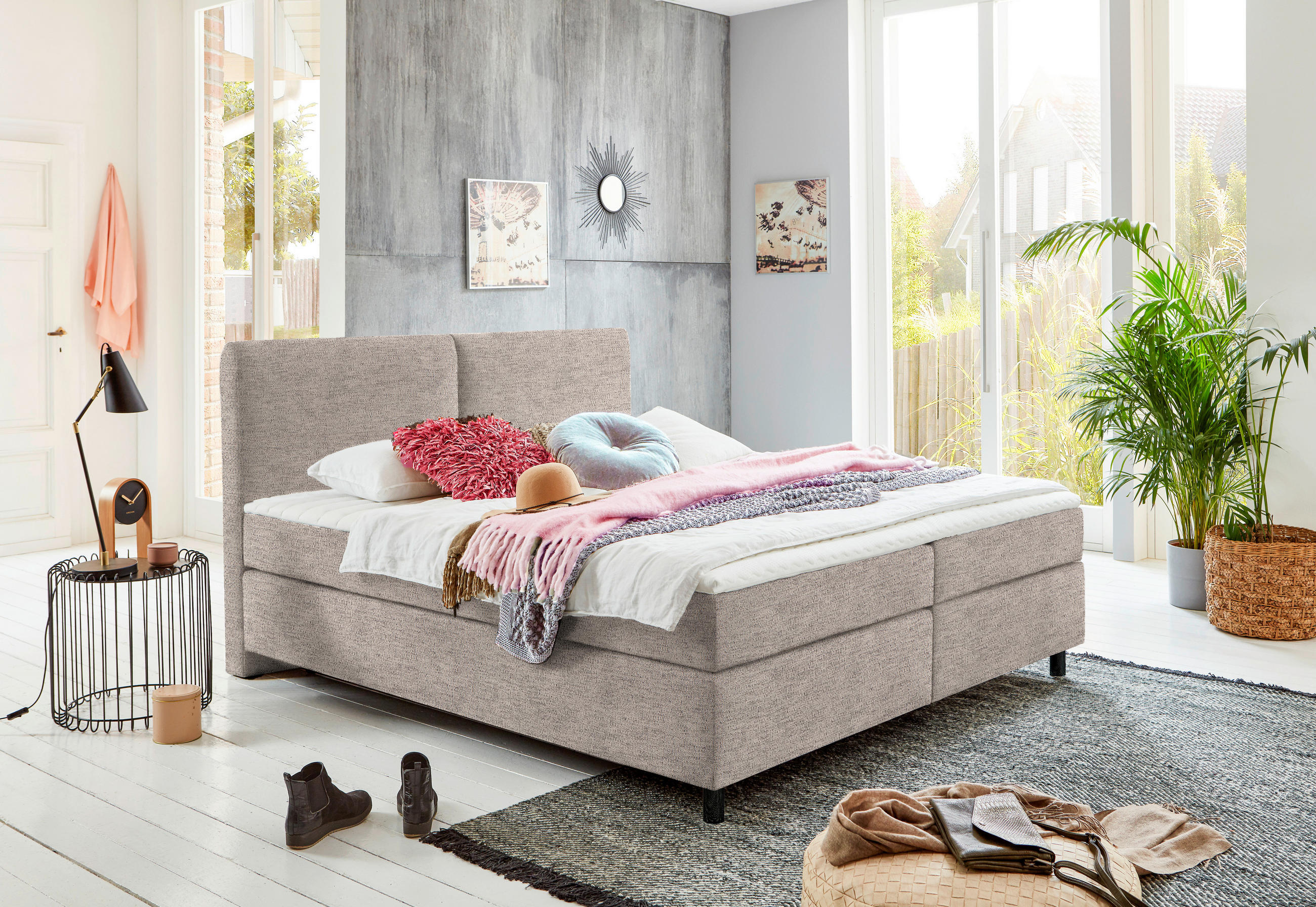 BOXSPRINGBETT 160/200 cm  in Beige  - Beige/Schwarz, Konventionell, Kunststoff/Textil (160/200cm) - Hom`in