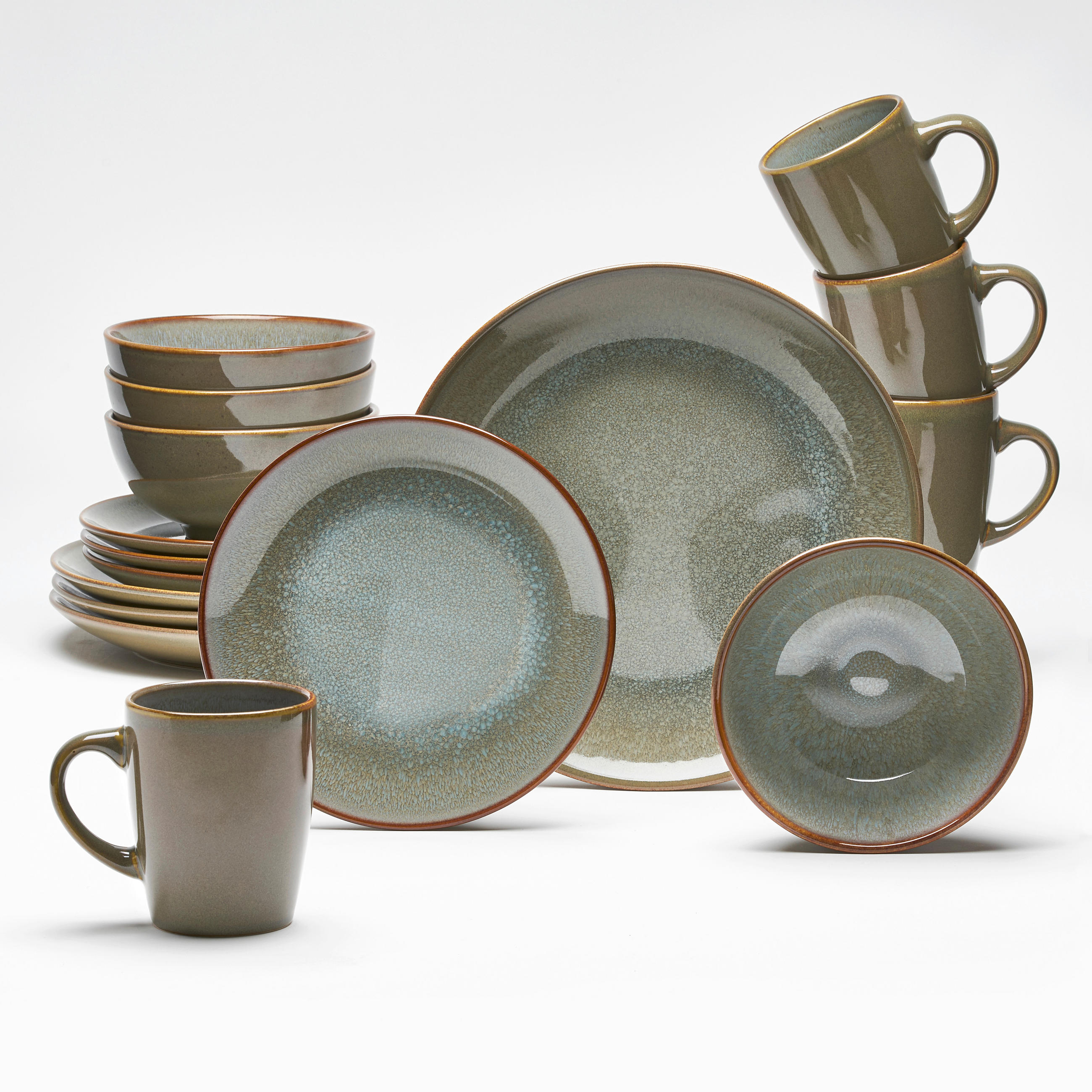 KOMBISERVICE Graugrün Olbia Lago 16-teilig 4 Personen  - Graugrün, Basics, Keramik - Van Well