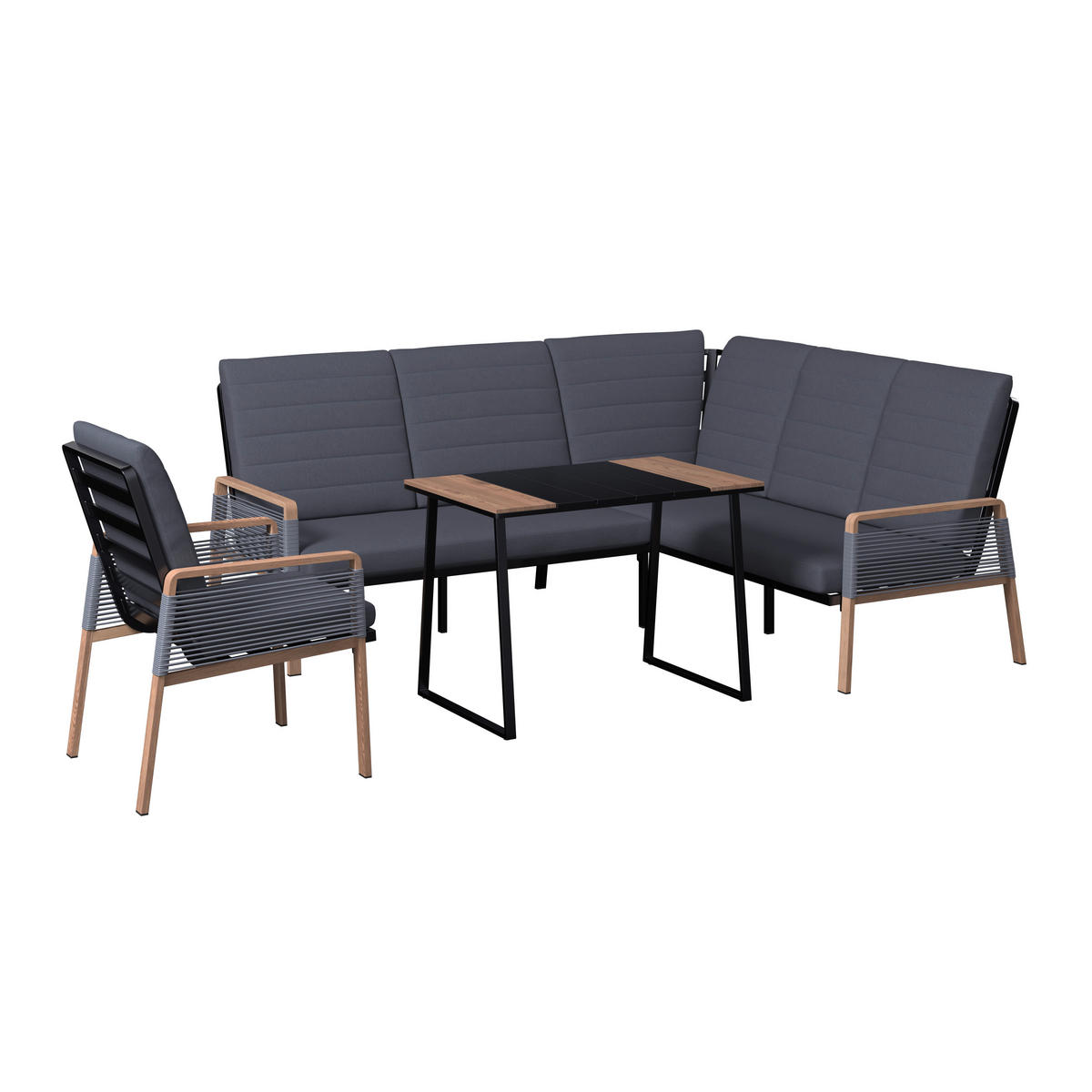 LOUNGEGARNITUR 4-teilig   Eisen  - Dunkelgrau/Naturfarben, MODERN, Kunststoff/Textil - Ambia Garden