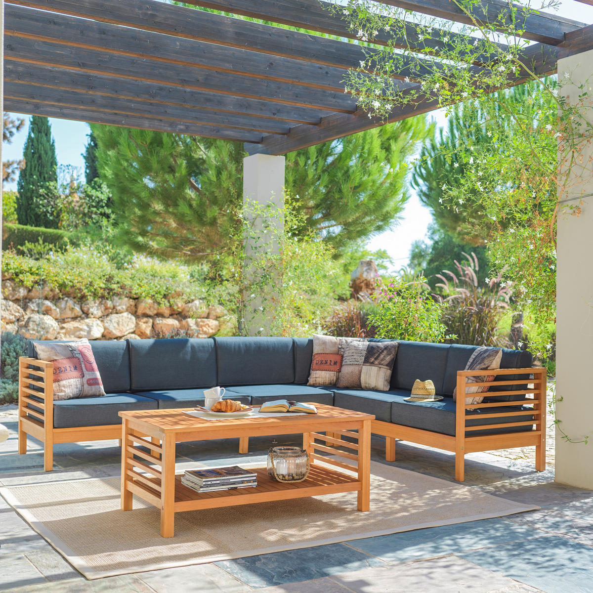 Mobilier Terasă Și Lounge  268/204 cm   - culoare natur/gri, Lifestyle, lemn/textil (268/204cm) - Ambia Garden