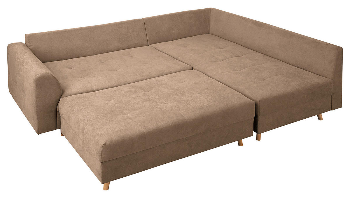 ECKSOFA inkl. Hocker Ariella Beige Mikrofaser  - Beige/Naturfarben, Design, Holz/Textil (161/231cm) - Livetastic
