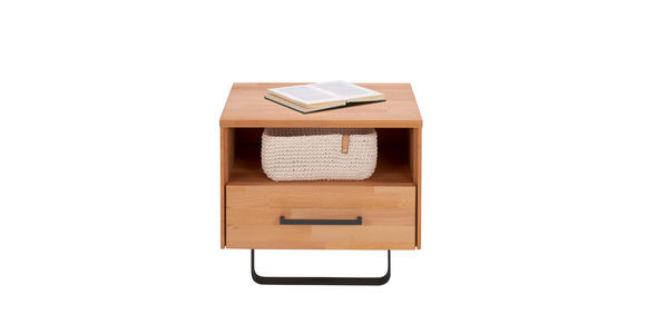 NACHTKÄSTCHEN in massiv Buche Buchefarben - Anthrazit/Buchefarben, Natur, Holz/Metall (45/45/42cm) - Linea Natura