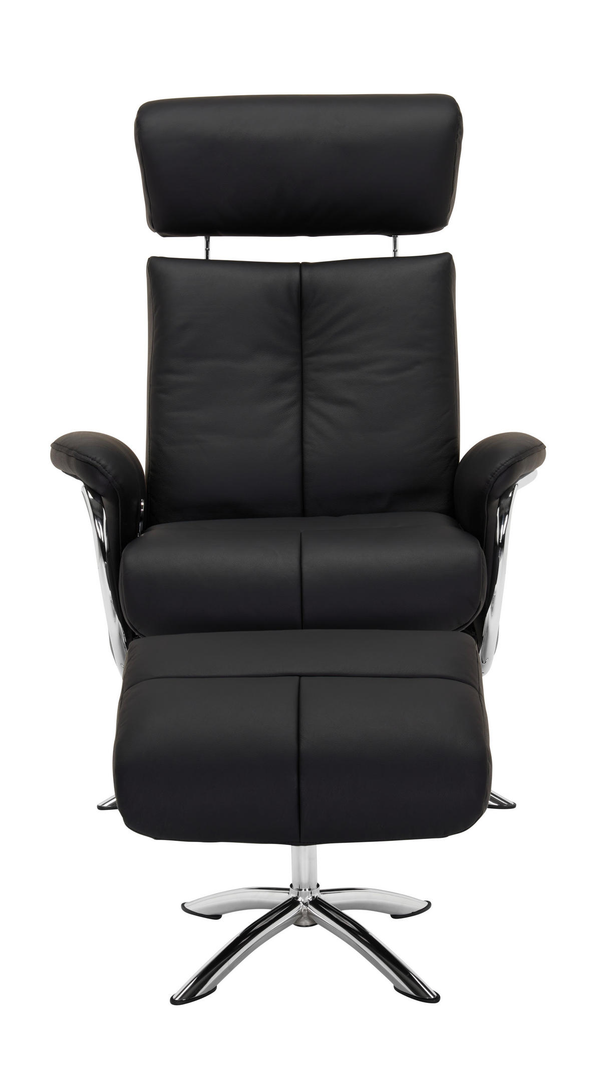 POČIVALNIK S PODNOŽNIKOM,  črna tekstil, usnje - barve kroma/črna, Design, tekstil/usnje (77,50/107-90/85-109cm) - Xora