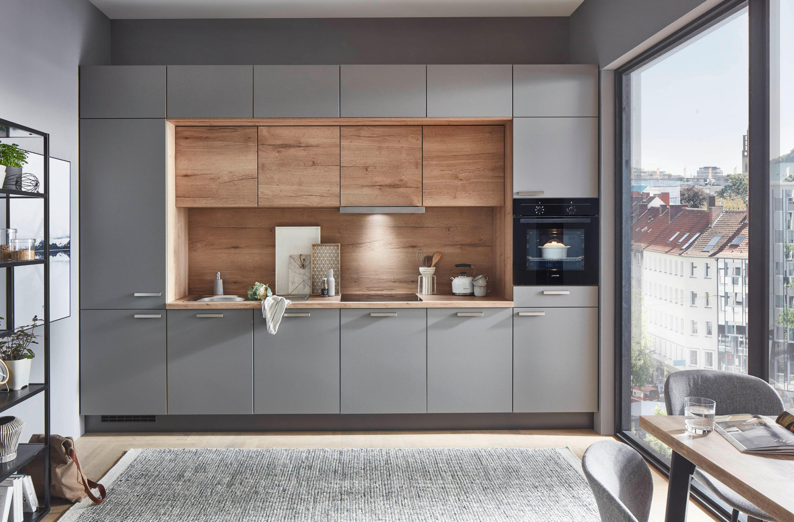 EINBAUKÜCHE 970  - Taupe/Eichefarben, Design, Holzwerkstoff/Metall (360cm) - Nobilia