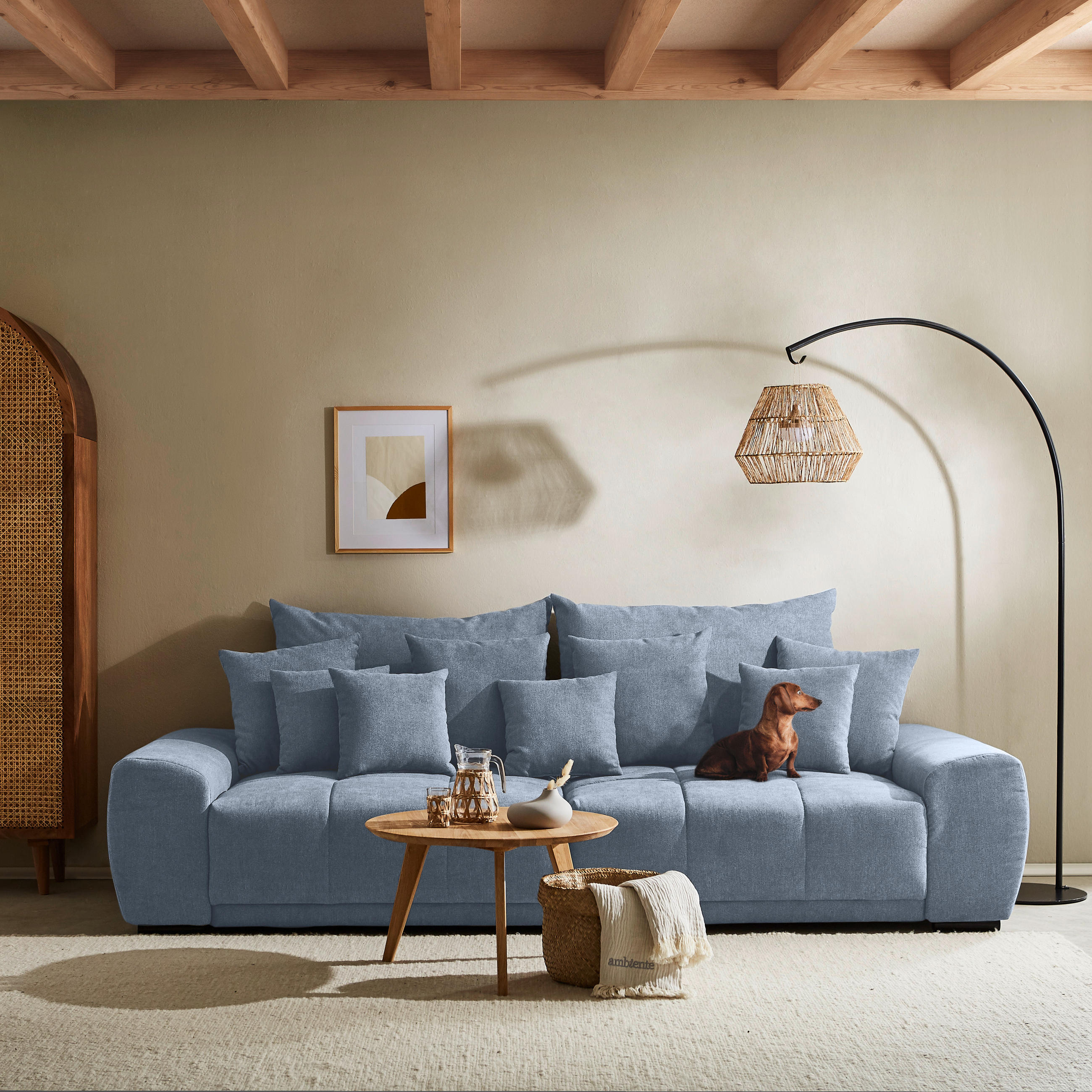 BIGSOFA Flachgewebe Blau  - Blau/Schwarz, KONVENTIONELL, Holz/Textil (280/67/120cm) - Carryhome