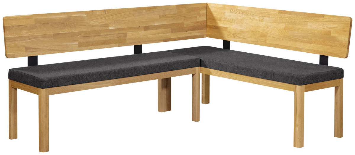 ECKBANK 195/155 cm Webstoff Schwarz, Eichefarben Eiche vollmassiv   - Eichefarben/Schwarz, KONVENTIONELL, Holz/Textil (195/155cm) - Linea Natura