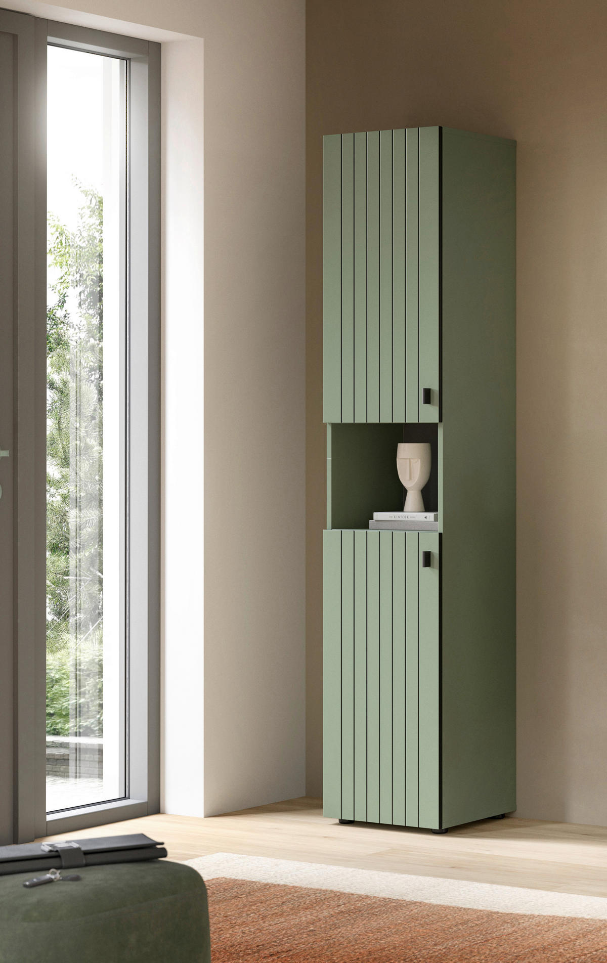 GARDEROBENSCHRANK  in 40/192/37 cm  - Schwarz/Graugrün, Design, Holzwerkstoff/Kunststoff (40/192/37cm) - MID.YOU