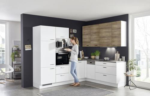 ROHOVÁ KUCHYNĚ SILVIO - šedá/bílá, Design, kompozitní dřevo (265/210cm) - Celina