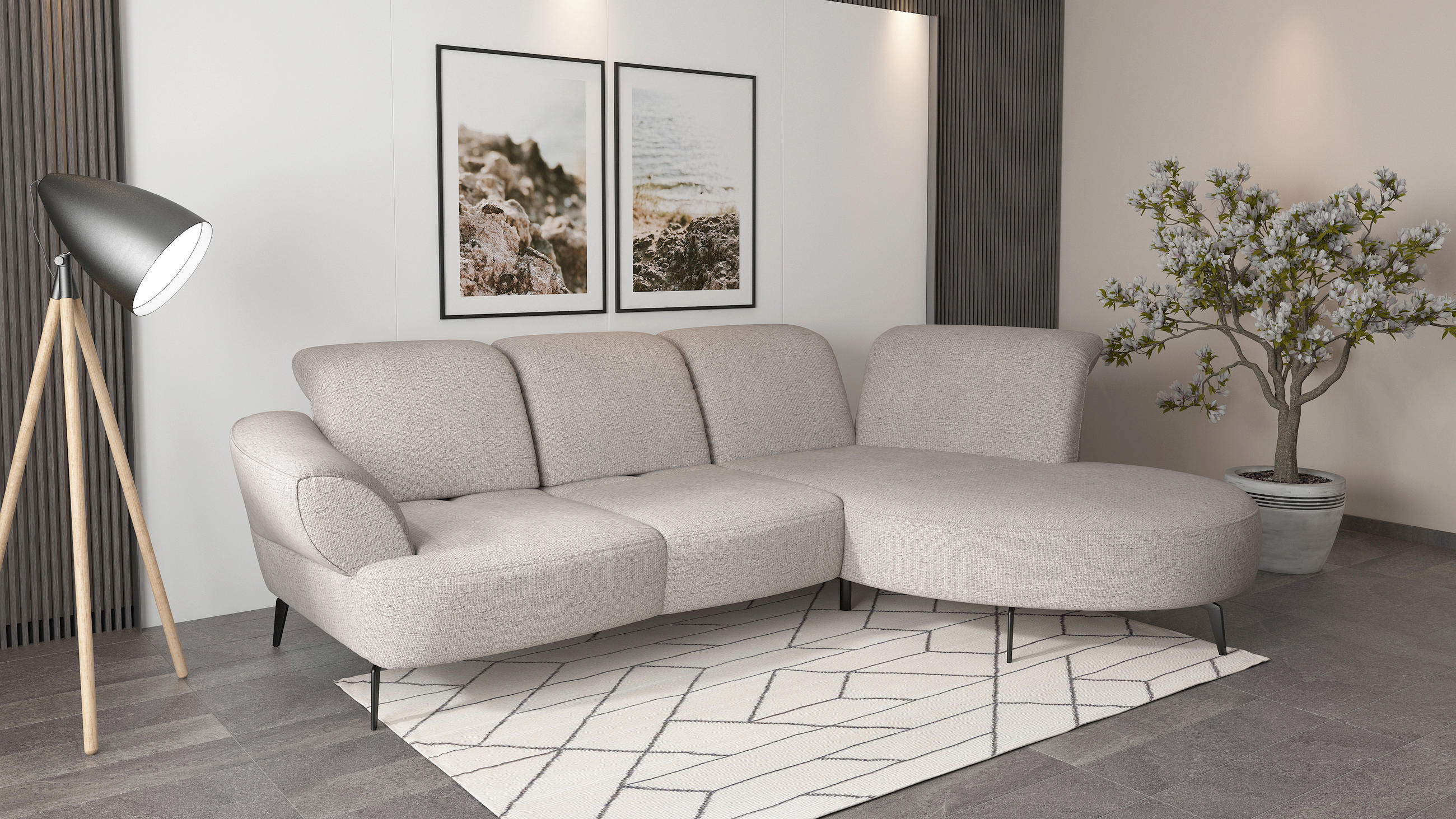 ECKSOFA in Chenille Silberfarben  - Silberfarben/Schwarz, Modern, Textil/Metall (313/208cm) - Sit & More