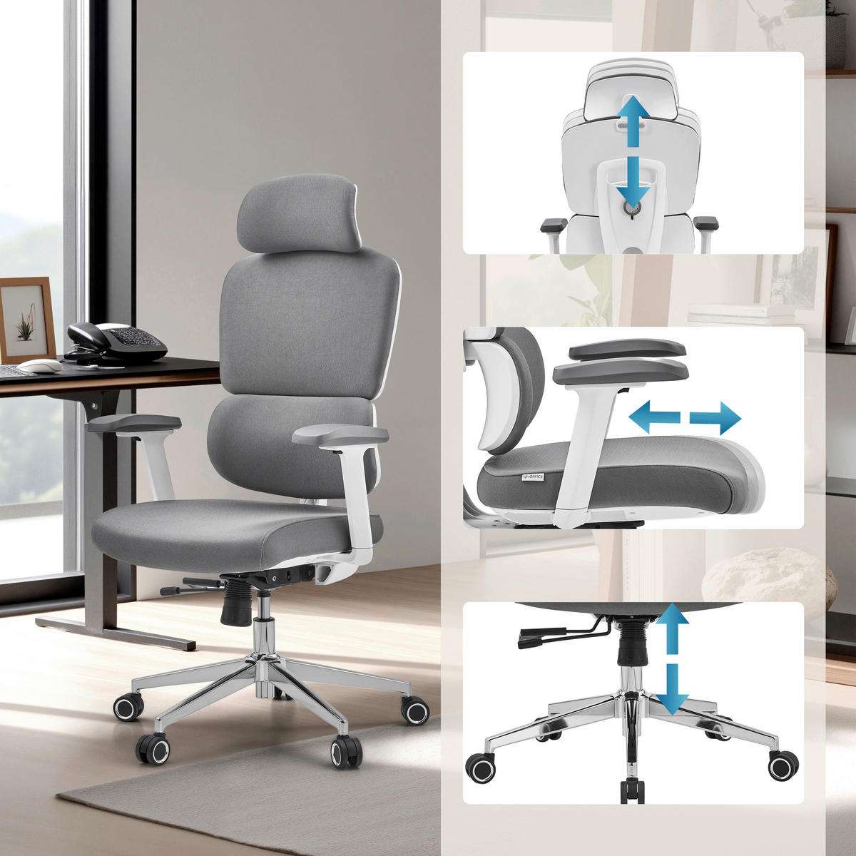 DREHSTUHL Flachgewebe Grau  - Silberfarben/Weiß, MODERN, Kunststoff/Textil (68/132/67cm) - MID.YOU