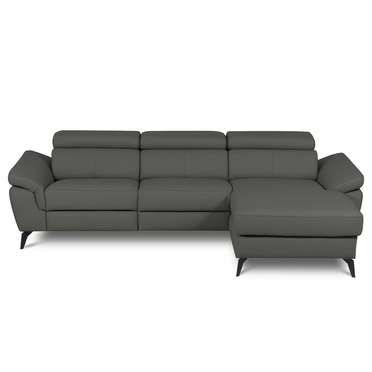 ECKSOFA  in Lederlook Echtleder Anthrazit  - Anthrazit/Schwarz, Design, Leder/Textil (252/179cm) - Livetastic