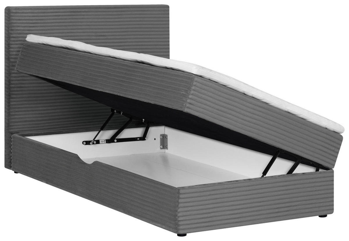 BOXBETT 120/200 cm,  in Grau, Matratze, Bettkasten, Topper, H3 = fest  - Schwarz/Grau, Trend, Kunststoff/Textil (120/200cm) - Boxxx