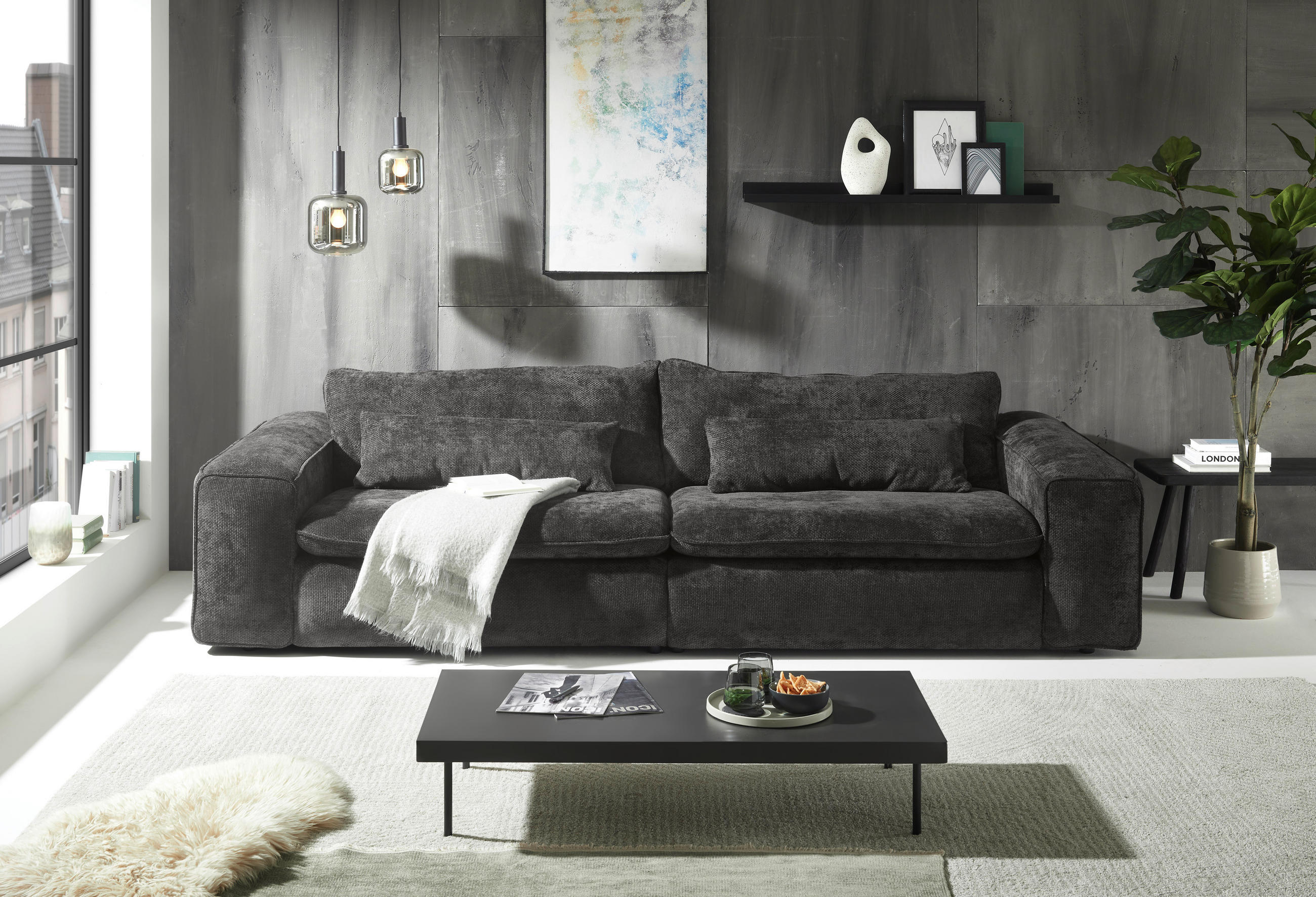 Livetastic Bigsofa Venice Schwarz 300x80x118 cm