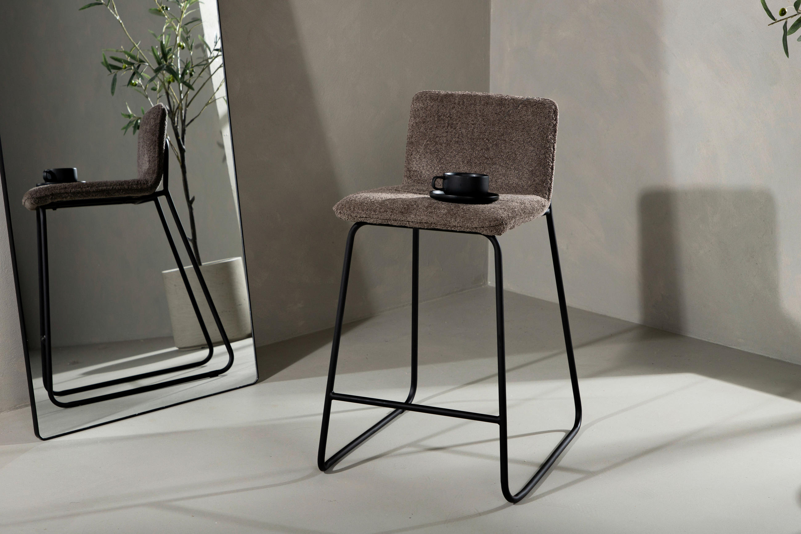 BARPALL SET i svart, mörkgrå  - mörkgrå/cappuccino, Design, metall/textil (41/84/50cm) - Livetastic
