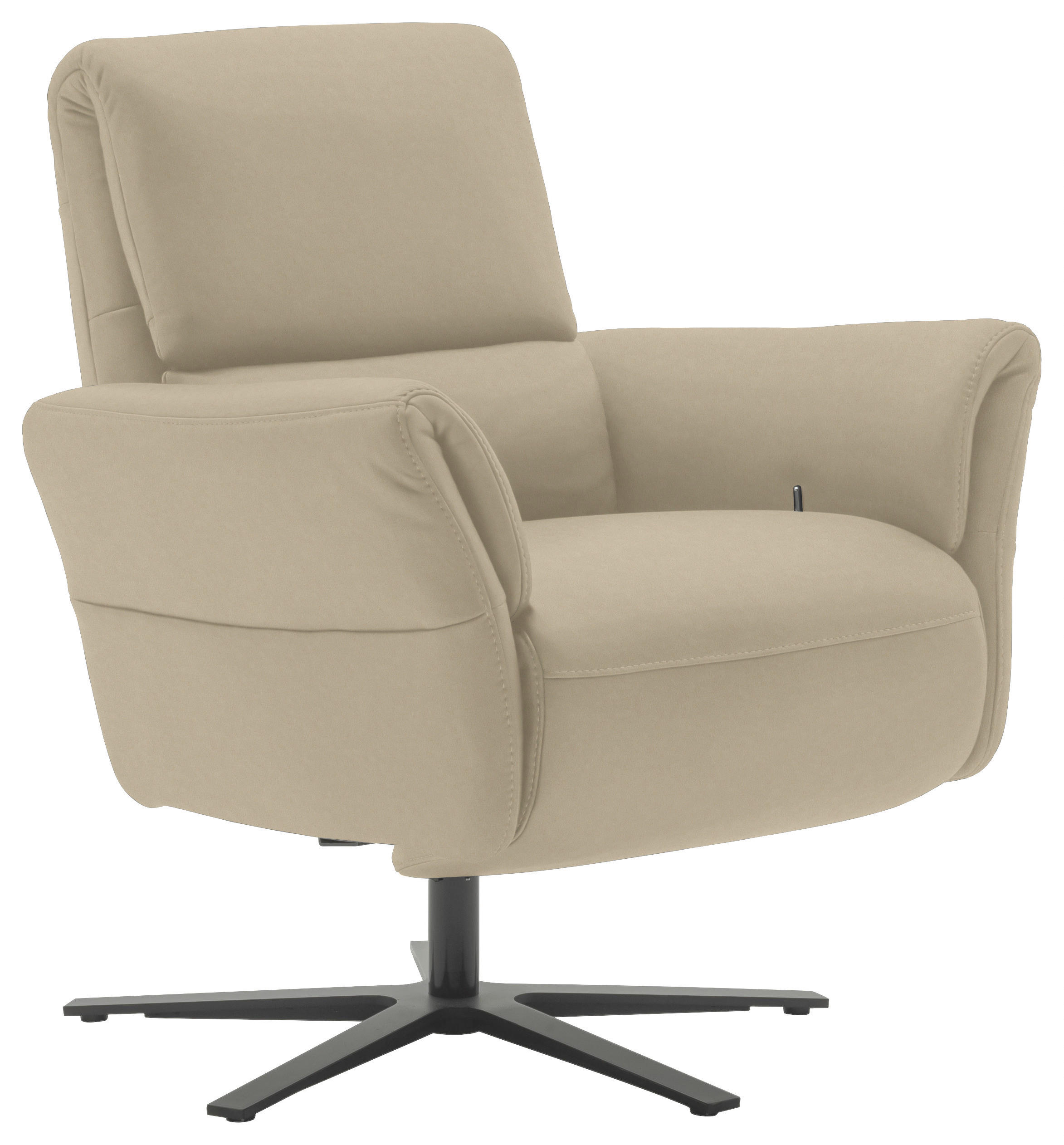 RELAXSESSEL Echtleder Relaxfunktion, Kopfteilverstellung, Nackenkissen    - Ecru/Schwarz, Design, Leder/Metall (81/118/82cm) - Schöner Wohnen