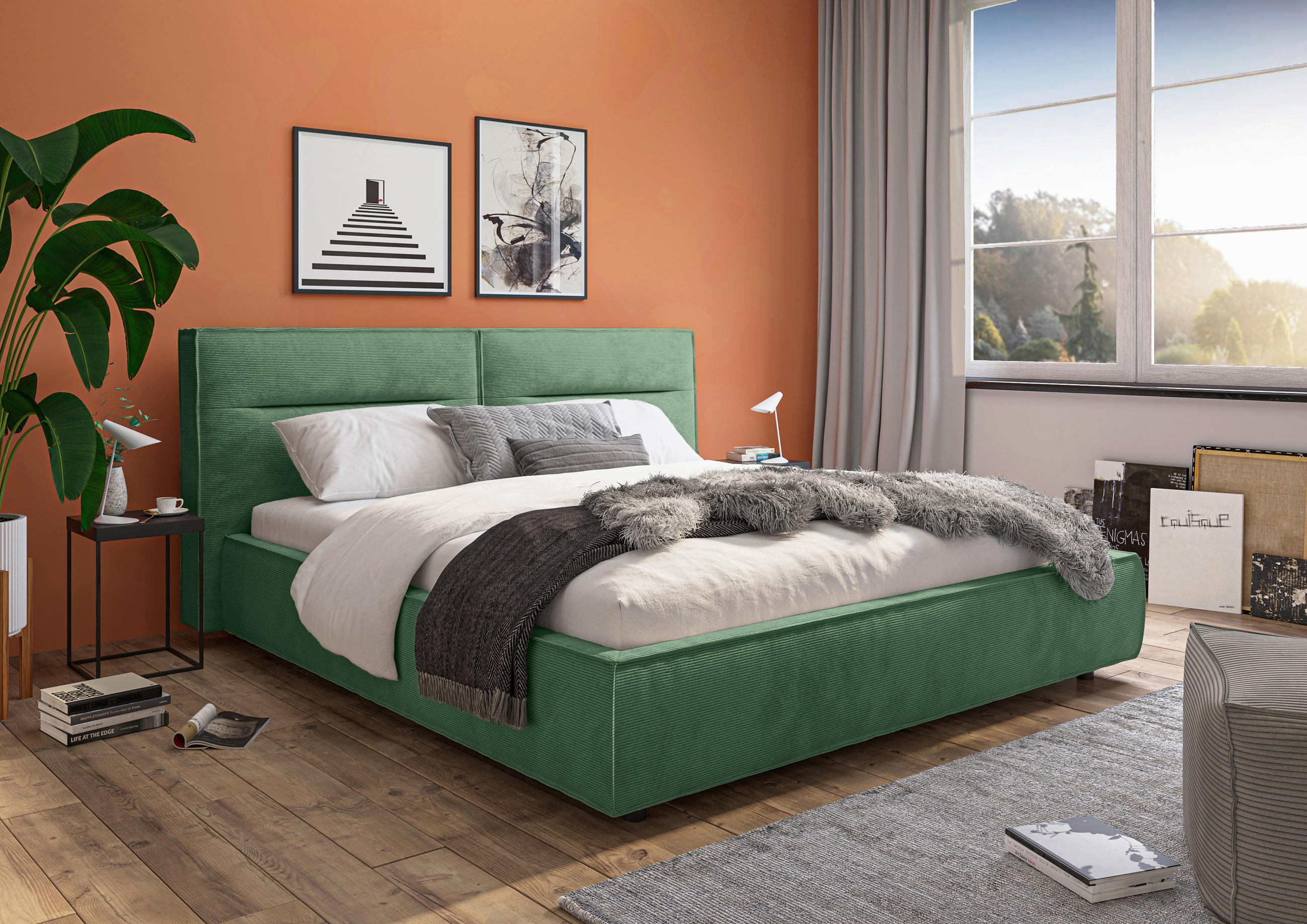 POLSTERBETT 200/200 cm  in Grün  - Schwarz/Grün, Design, Kunststoff/Textil (200/200cm) - Lomoco