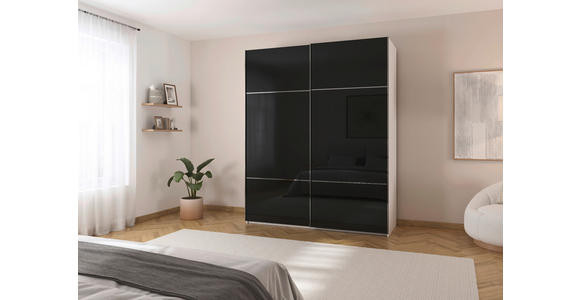SCHWEBETÜRENSCHRANK 162/223/68 cm 2-türig Schwarz, Weiß - Chromfarben/Schwarz, KONVENTIONELL, Glas/Holzwerkstoff (162/223/68cm) - Novel