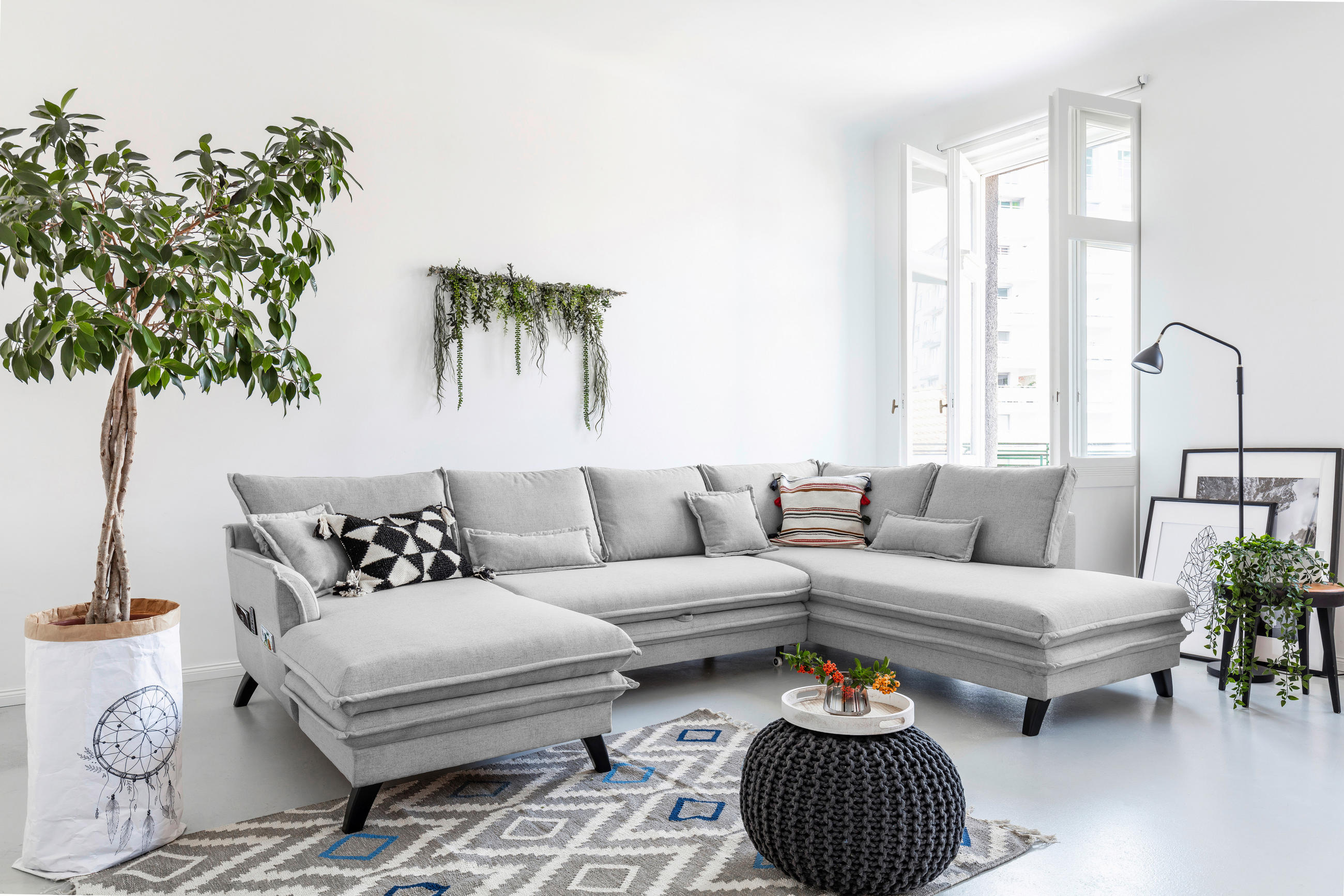 P & B SEDACÍ SOUPRAVA, textil, světle šedá