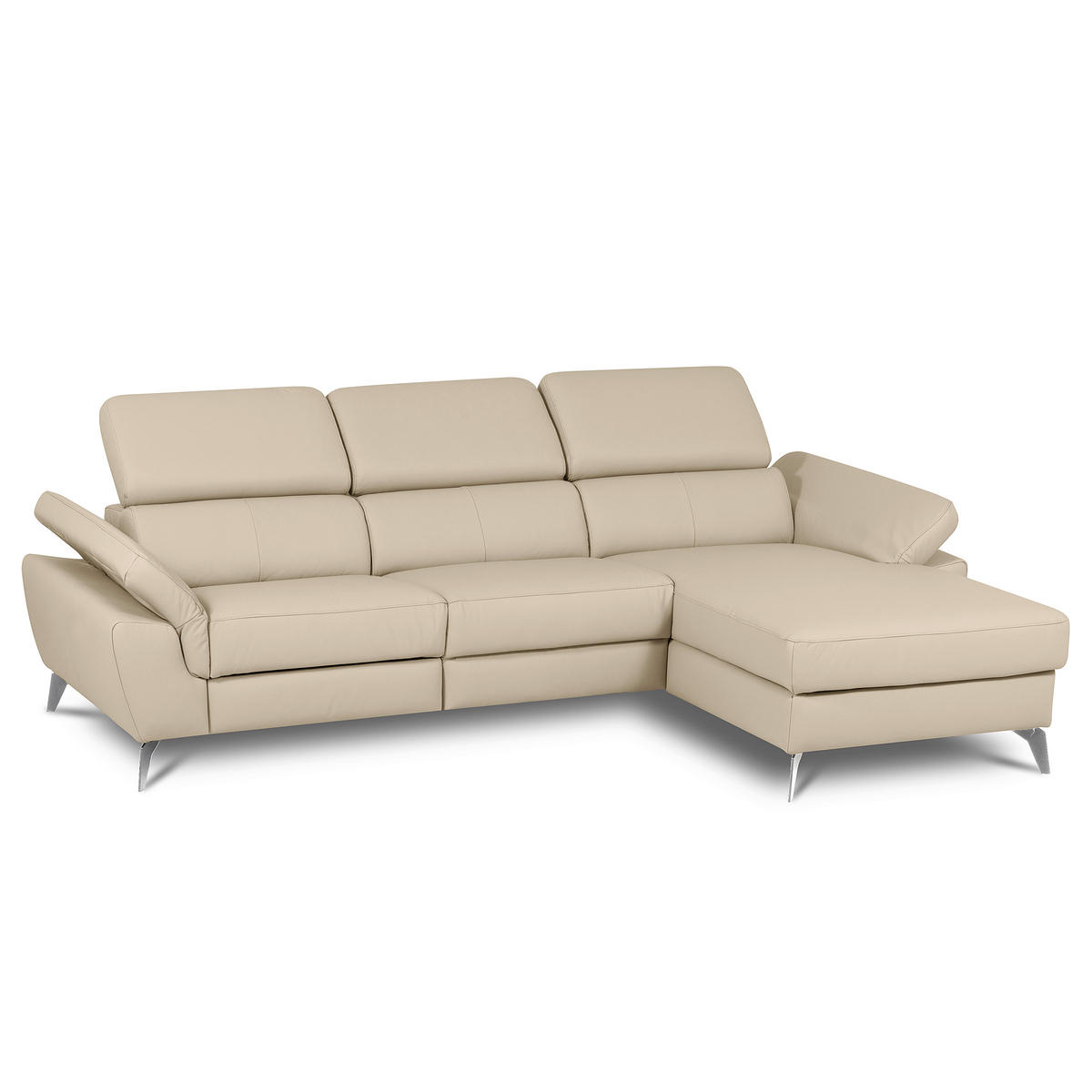 ECKSOFA  in Lederlook Echtleder Grau  - Chromfarben/Grau, Design, Leder/Textil (252/179cm) - Livetastic