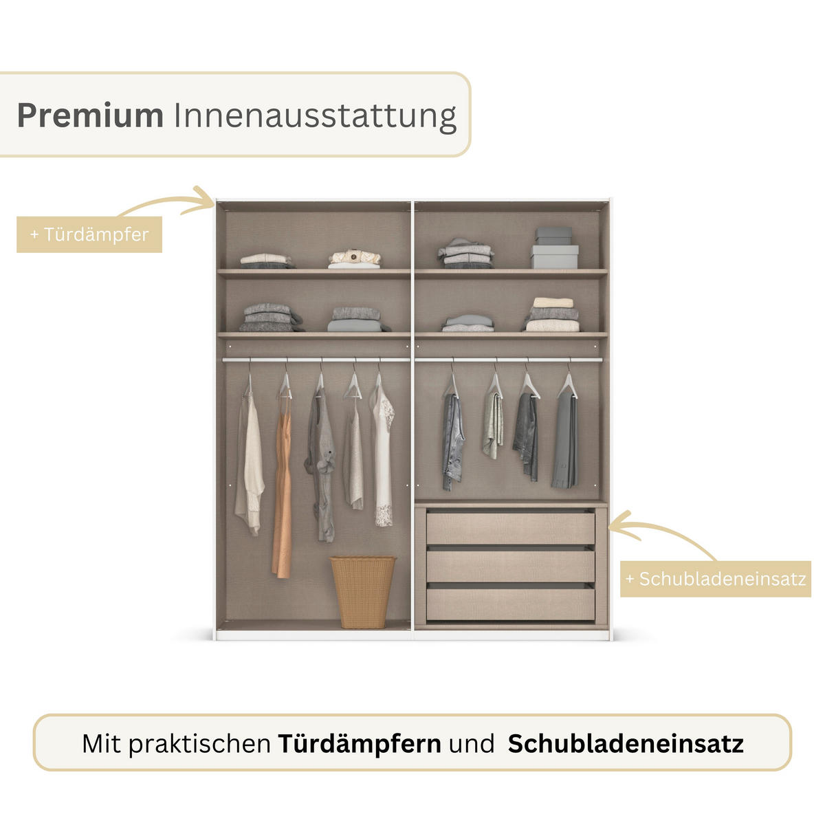 SCHWEBETÜRENSCHRANK 201/223/69 cm,  in Alufarben, Champagner, 2 Tür(en)  - Champagner/Alufarben, Basics, Holzwerkstoff/Metall (201/223/69cm) - Rauch Möbel