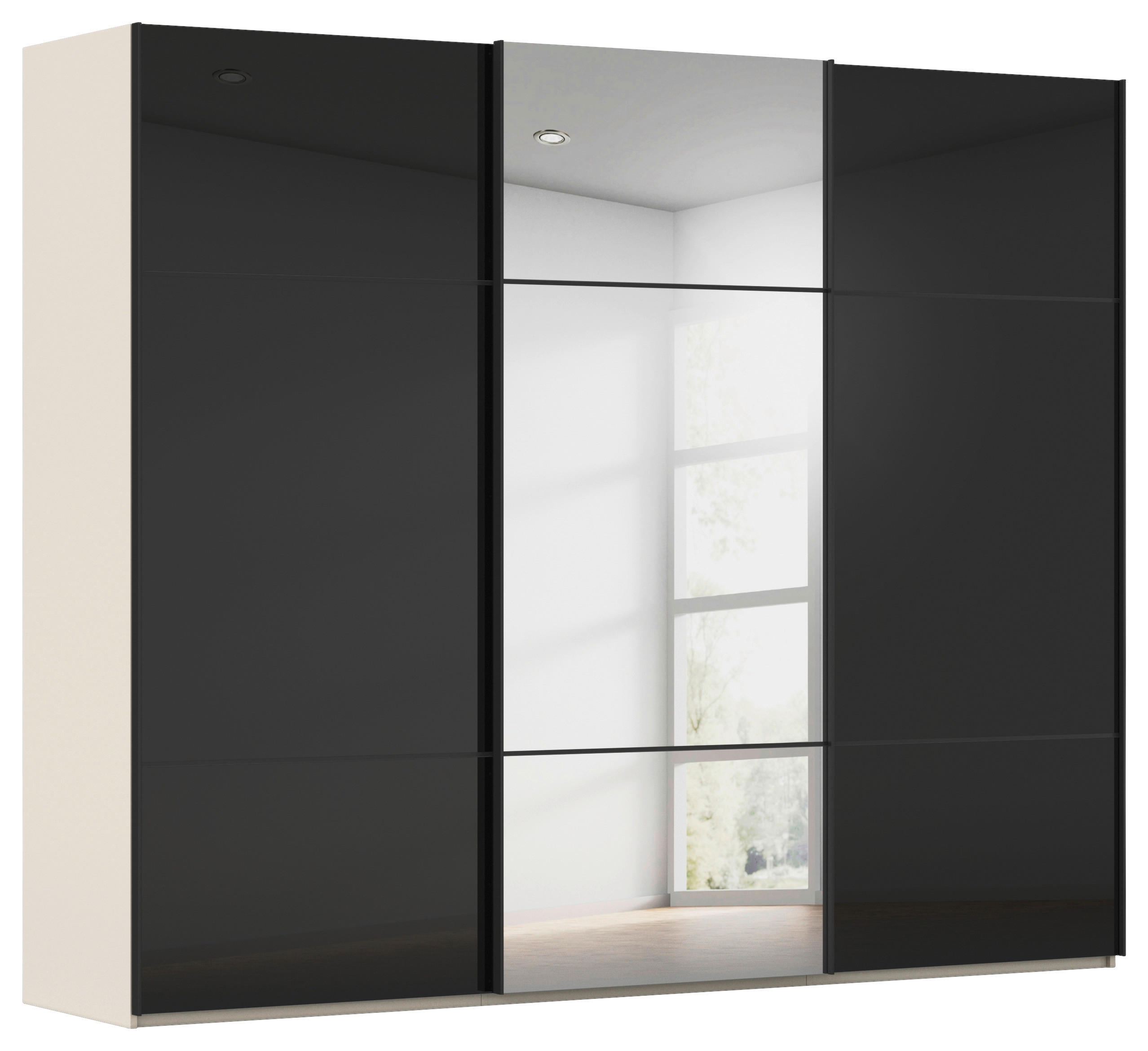 SCHWEBETÜRENSCHRANK Schwarz, Champagner  - Champagner/Schwarz, Konventionell, Glas/Holzwerkstoff (301/223/68cm) - Novel