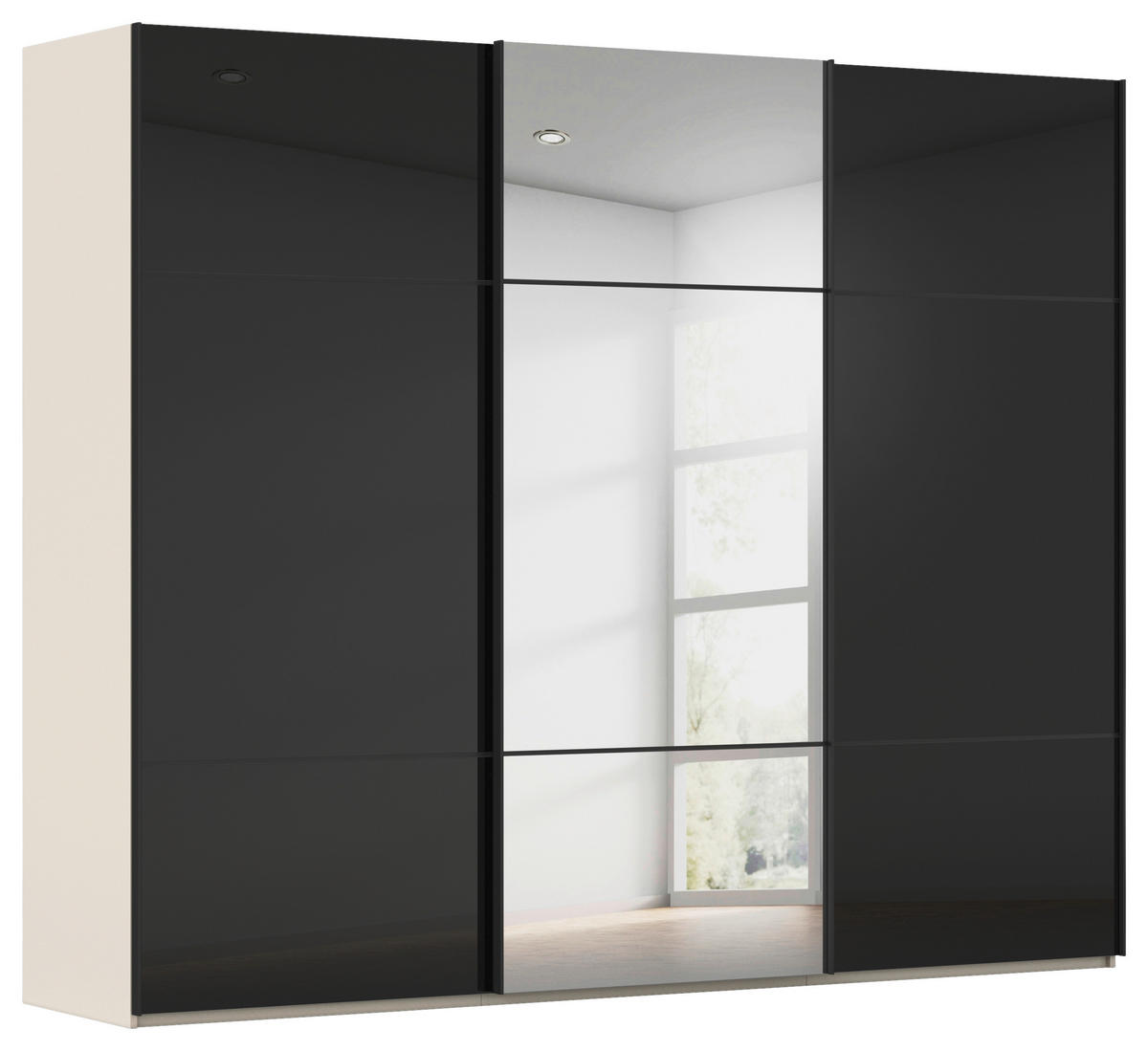 SCHWEBETÜRENSCHRANK  in Schwarz, Champagner  - Champagner/Schwarz, KONVENTIONELL, Glas/Holzwerkstoff (271/223/68cm) - Novel