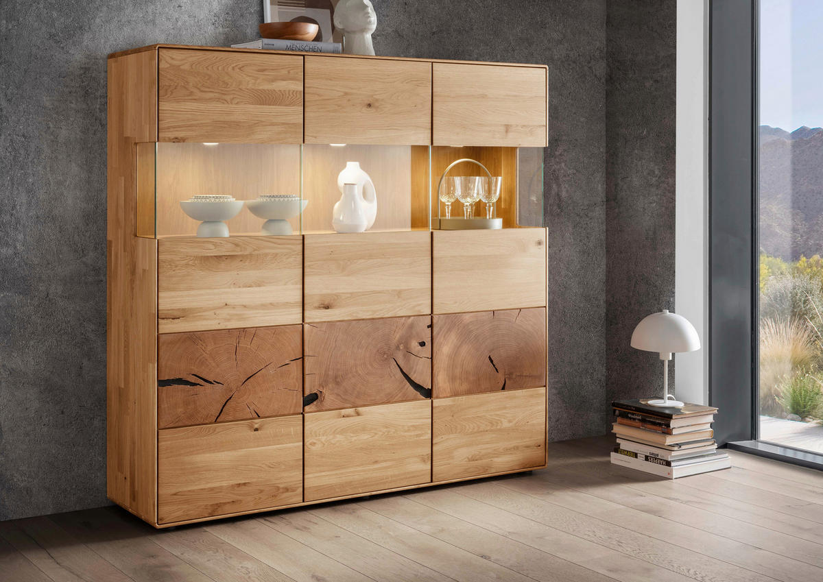 HIGHBOARD  150/145/40 cm  - Wildeiche, Basics, Glas/Holz (150/145/40cm) - Livetastic
