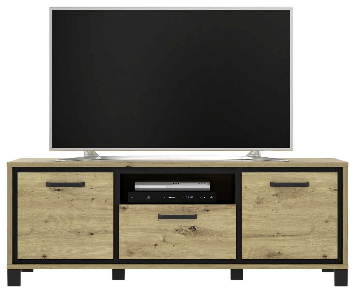 MEDIABÄNK i svart, ekfärgad  - svart/ekfärgad, Basics, metall/trämaterial (158,4/58,9/41,5cm) - Livetastic