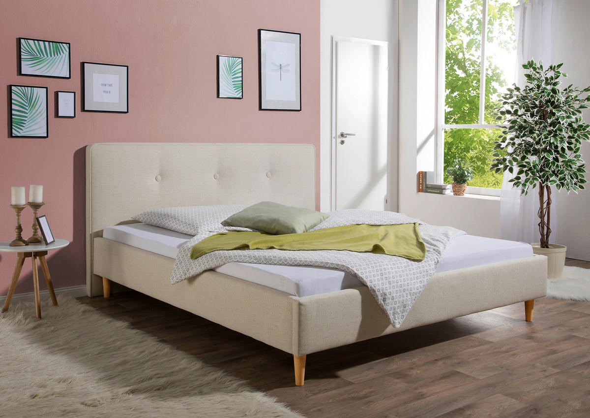 POLSTERBETT 160/200 cm,  in Beige,  - Beige/Naturfarben, MODERN, Holz/Textil (160/200cm) - Livetastic