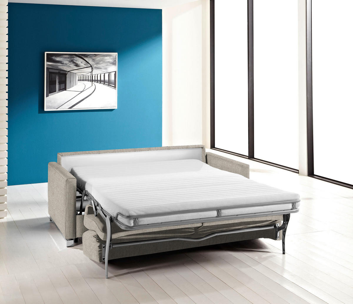 SCHLAFSOFA in Textil Sandfarben  - Sandfarben/Chromfarben, Design, Textil/Metall (185/84/100cm) - Bali
