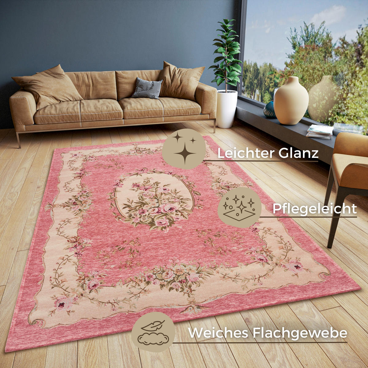 FLACHWEBETEPPICH 150/220 cm Gobelin Pink, Beige rechteckig  - Pink/Beige, Design, Kunststoff/Textil (150/220cm) - Hanse Home