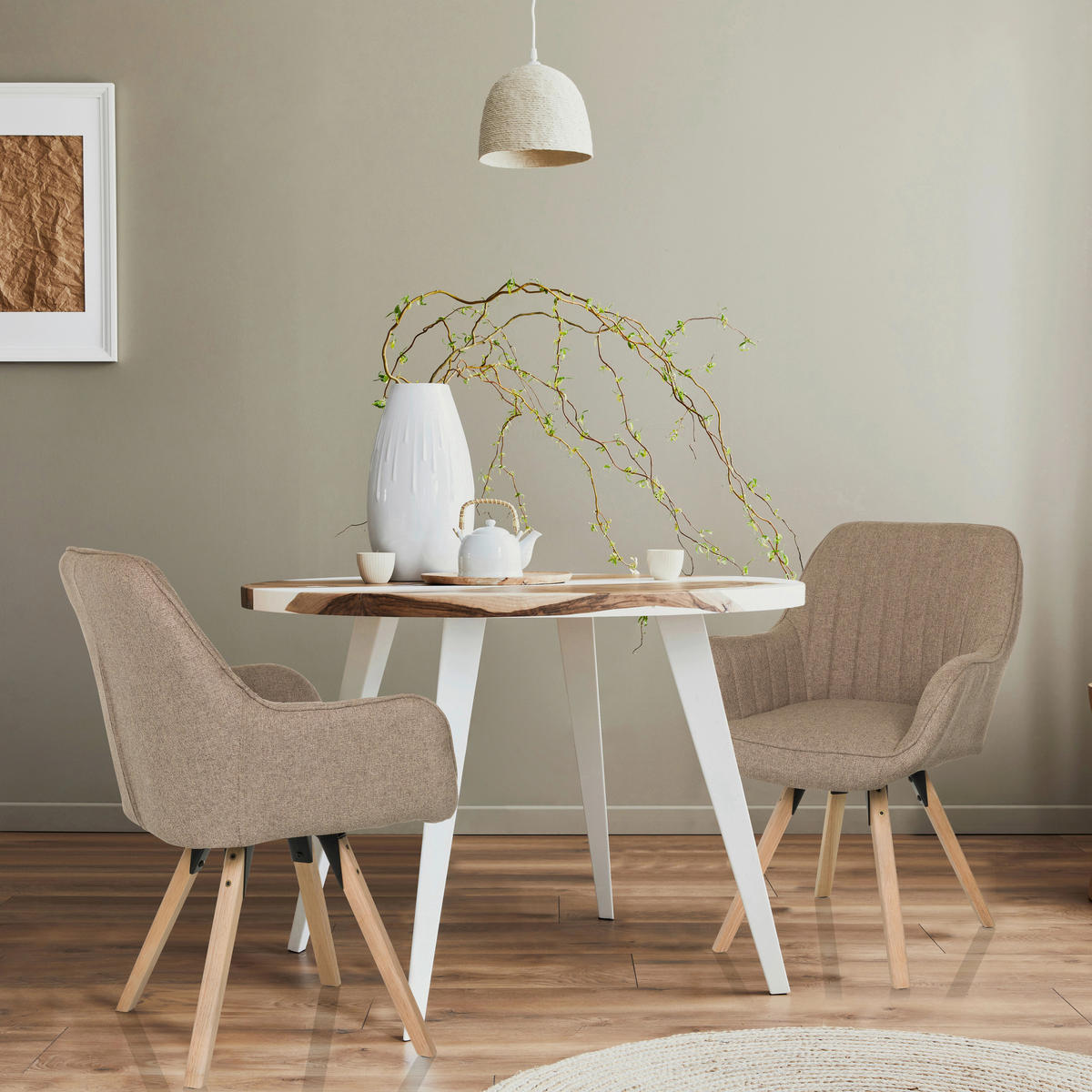 ARMLEHNSTUHL   Flachgewebe  Beige  - Beige/Buchefarben, MODERN, Holz/Textil (56/84/62cm) - MID.YOU