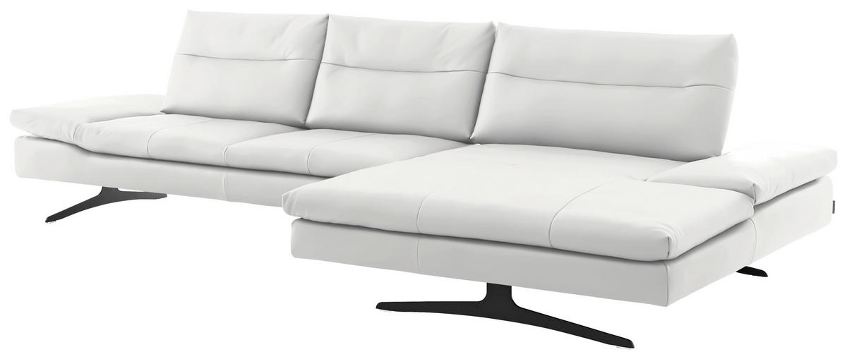 ECKSOFA in Echtleder Weiß  342/158 cm  - Schwarz/Weiß, MODERN, Leder/Metall (342/158cm) - Chilliano