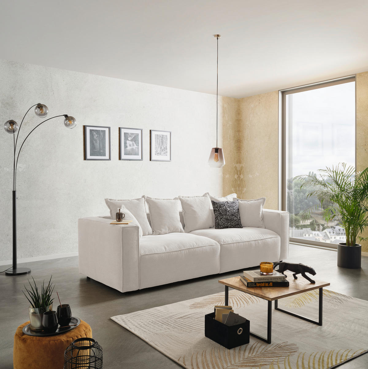 BIGSOFA in Mikrofaser Creme  - Creme/Schwarz, Modern, Textil (280/72/109cm) - MID.YOU