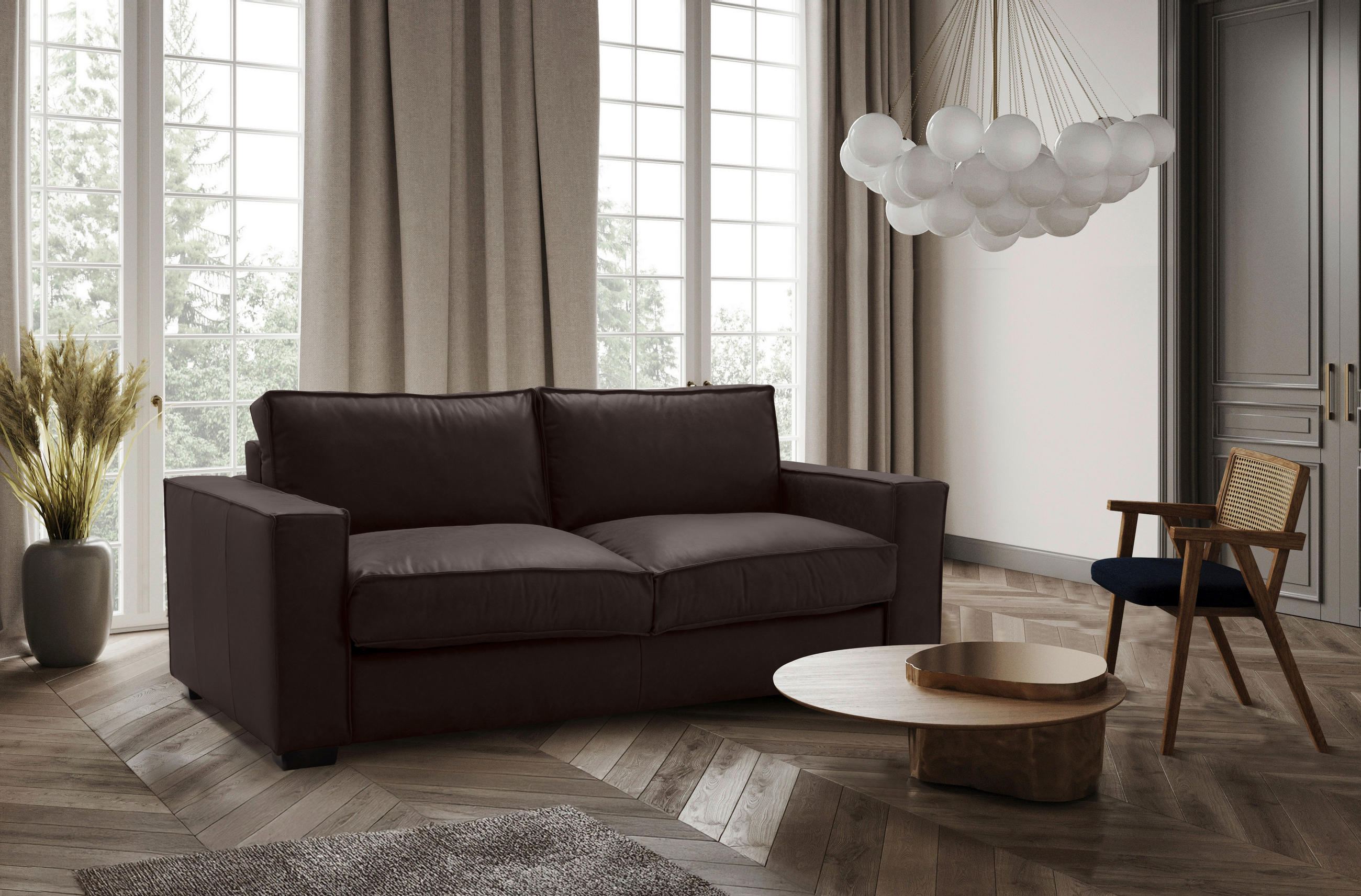 SCHLAFSOFA in Leder Dunkelbraun  - Dunkelbraun, Design, Leder/Holz (203/85/99cm) - MID.YOU
