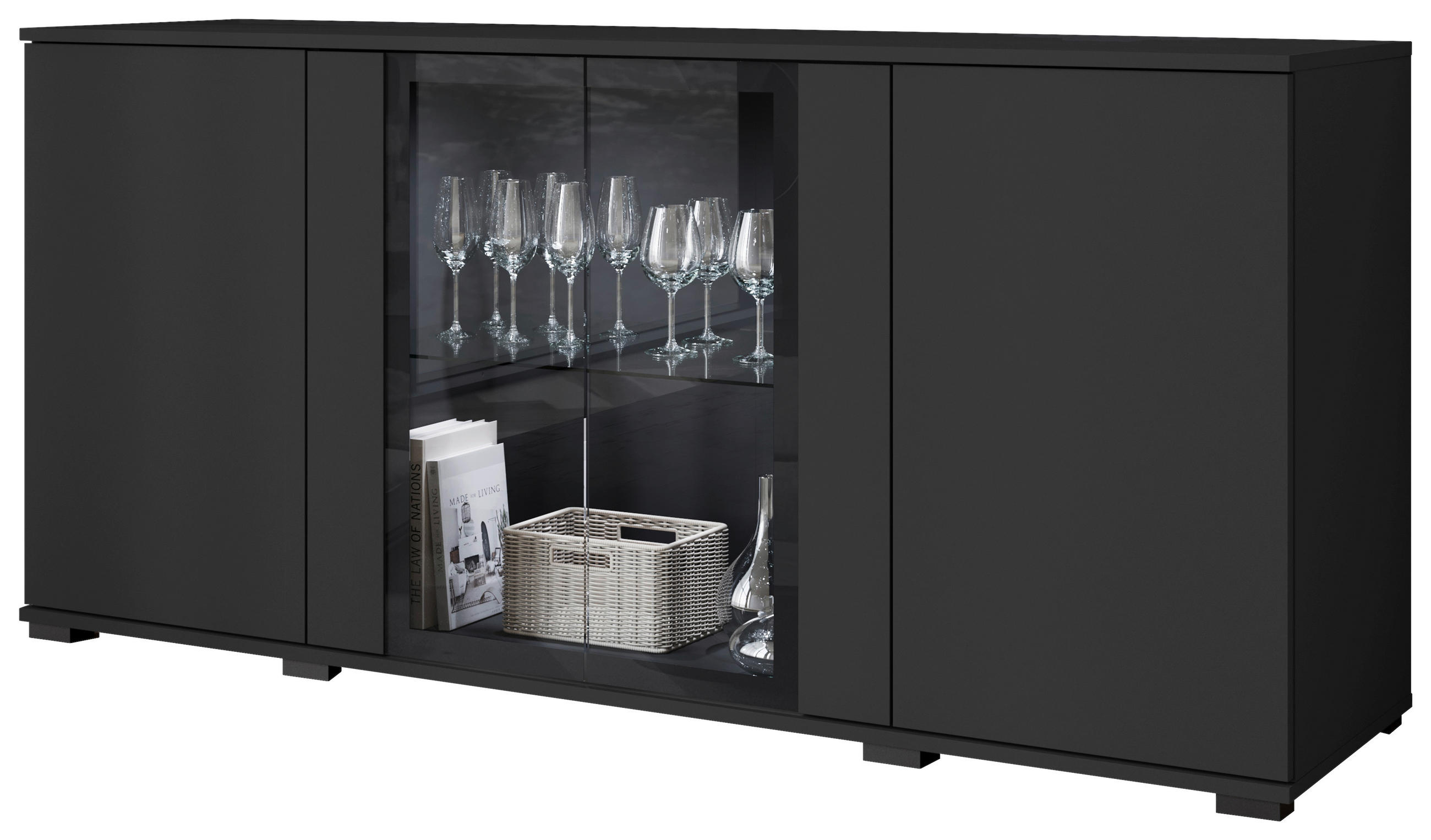 SIDEBOARD 150/69,7/39,5 cm  - svart, Design, trämaterial/glas (150/69,7/39,5cm) - Livetastic