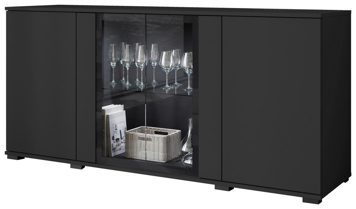 SIDEBOARD 150/69,7/39,5 cm  in Schwarz  - Schwarz, Design, Glas/Holzwerkstoff (150/69,7/39,5cm) - Livetastic