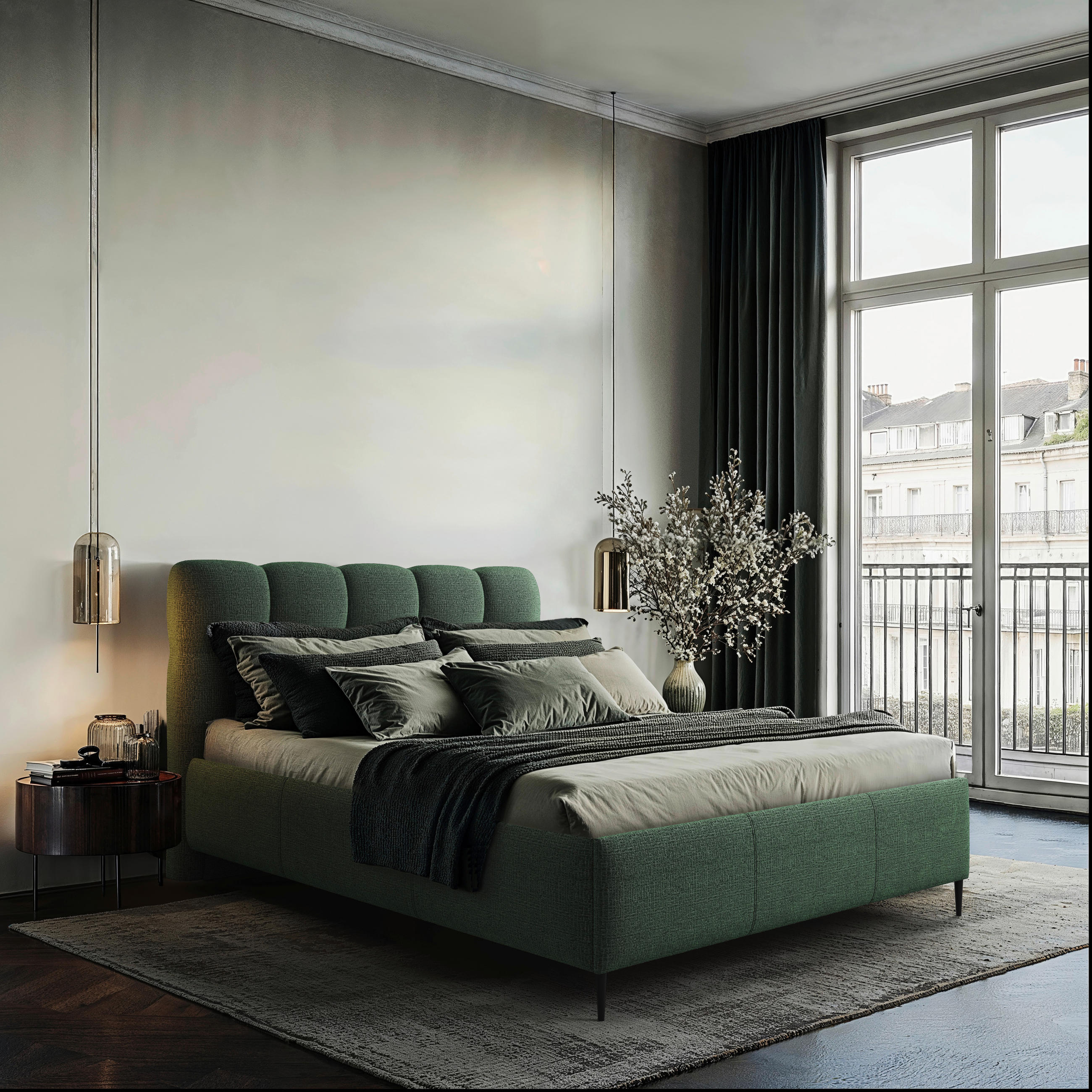 POLSTERBETT gepolstertes Kopfteil, Lattenrost 200/200 cm  in Grün  - Schwarz/Bronzefarben, Design, Holz/Textil (200/200cm) - Boxxx
