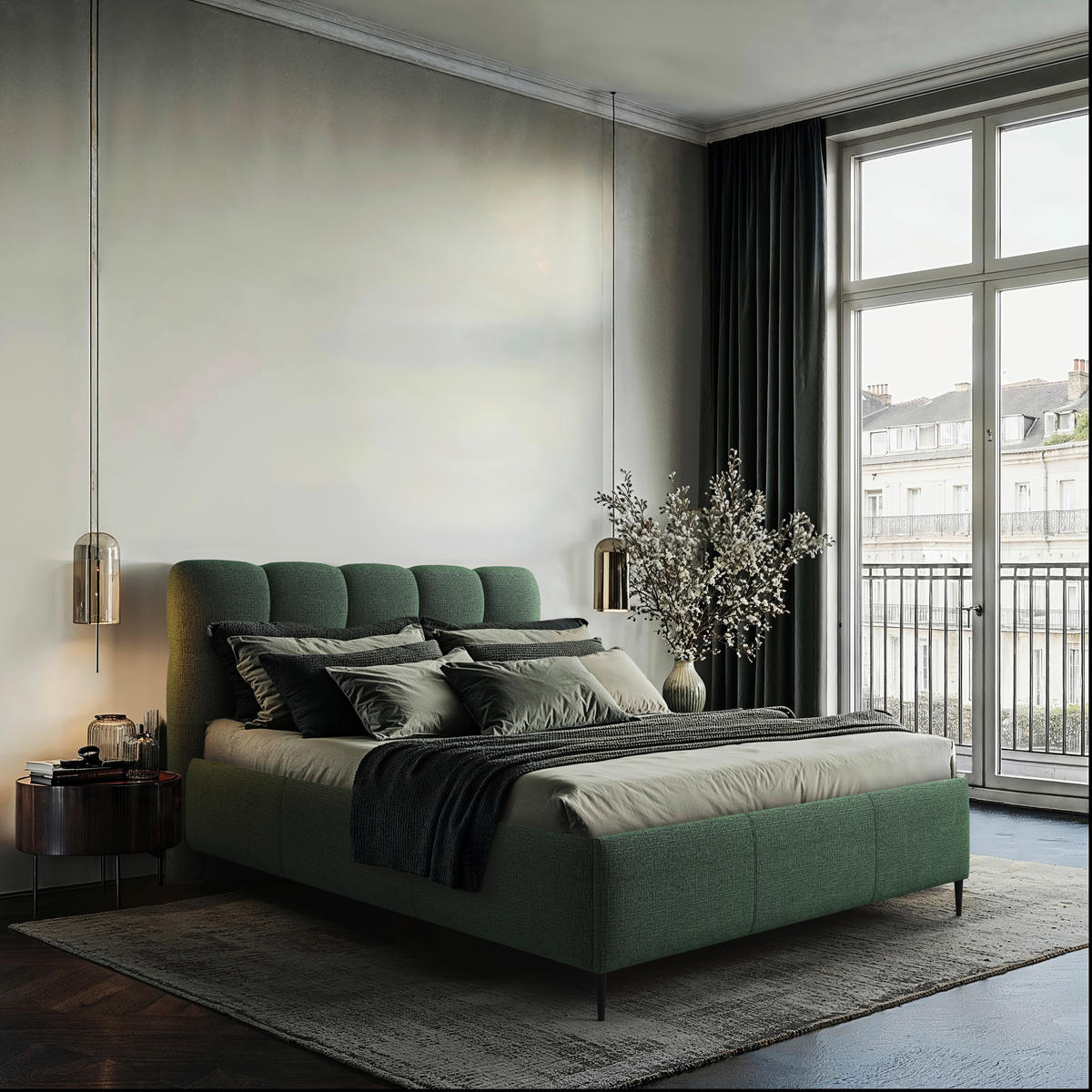 POLSTERBETT gepolstertes Kopfteil, Lattenrost 180/200 cm  in Grün  - Schwarz/Bronzefarben, Design, Holz/Textil (180/200cm) - Boxxx