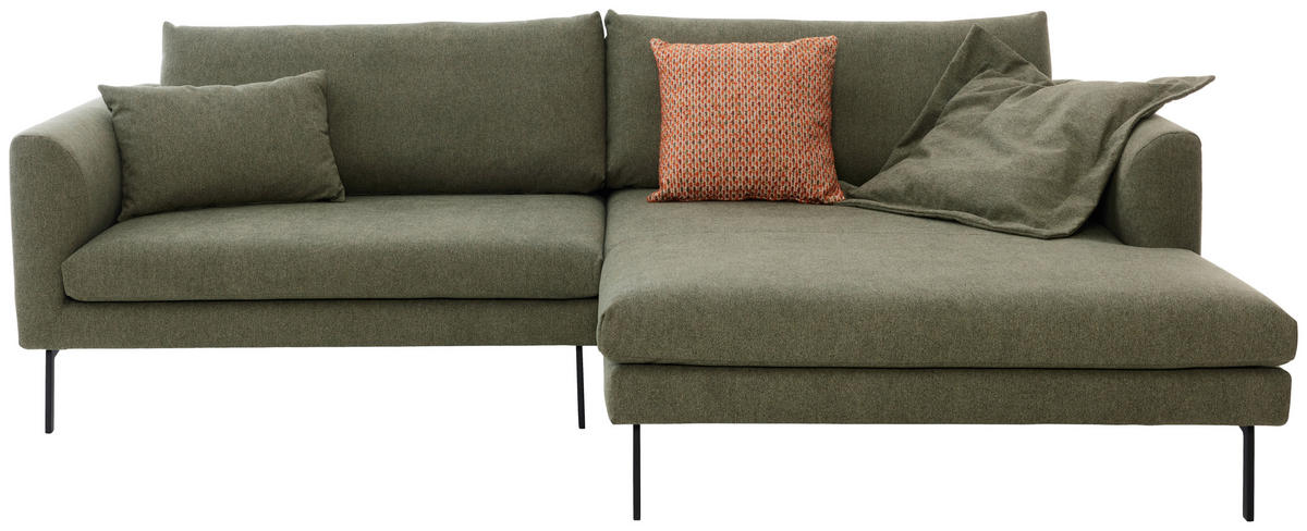 ECKSOFA Ottomane rechts  Dunkelgrün Flachgewebe  - Dunkelgrün/Schwarz, Design, Textil/Metall (267/175cm) - Musterring