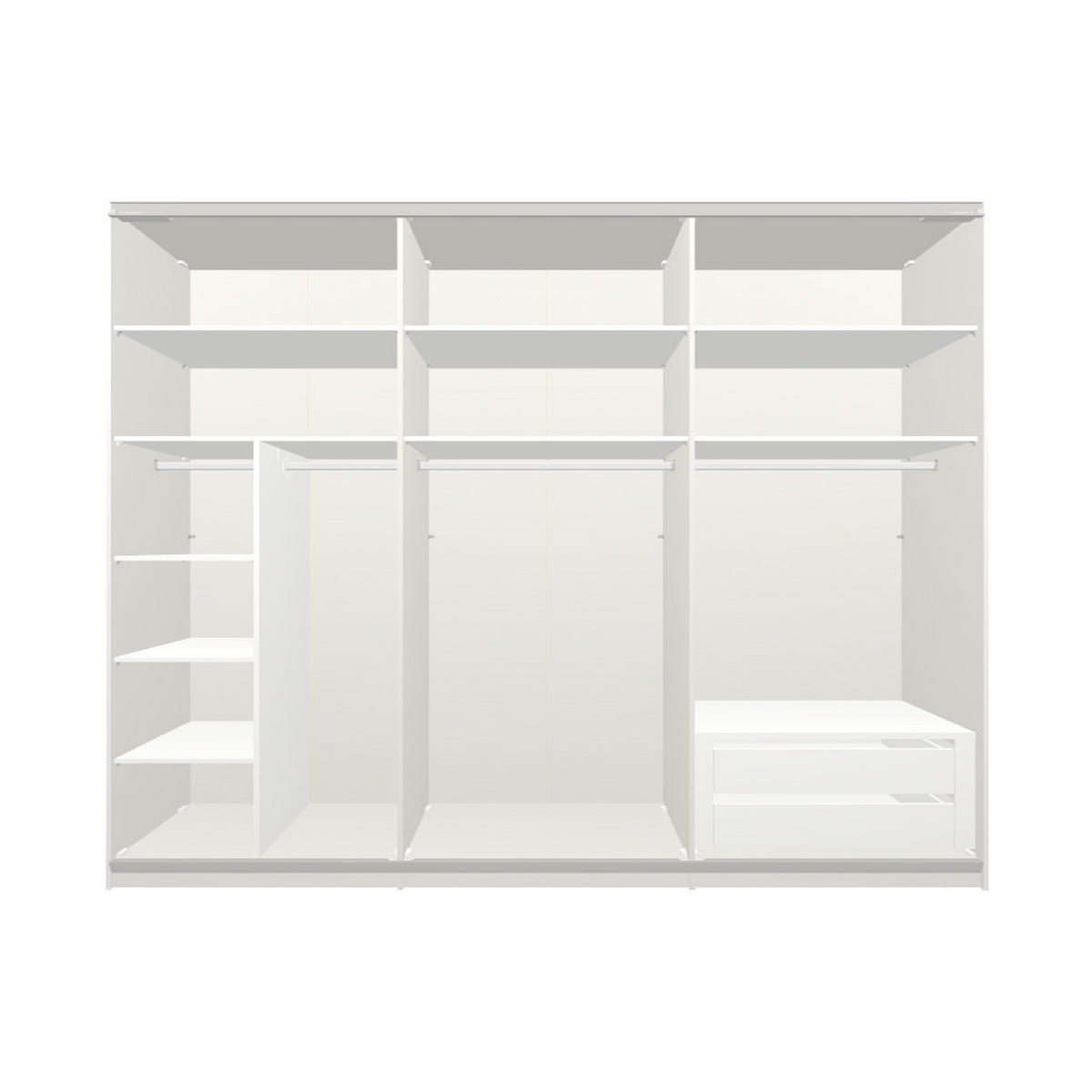 SCHWEBETÜRENSCHRANK 303/236/65 cm 3-türig Weiß  - Edelstahlfarben/Weiß, Design, Holzwerkstoff (303/236/65cm) - Boxxx