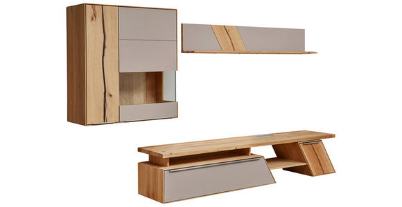 WOHNWAND  in Eichefarben, Hellbraun  304/190/54 cm  - Hellbraun/Edelstahlfarben, Natur, Glas/Holz (304/190/54cm) - Valnatura