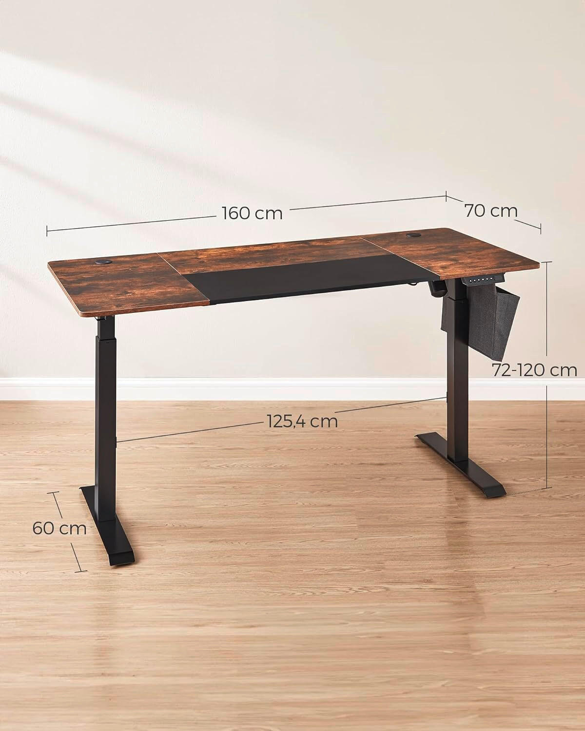 COMPUTERTISCH 160/70/72-120 cm Braun, Schwarz elektrisch höhenverstellbar  - Schwarz/Braun, Basics, Holzwerkstoff/Metall (160/70/72-120cm) - Boxxx