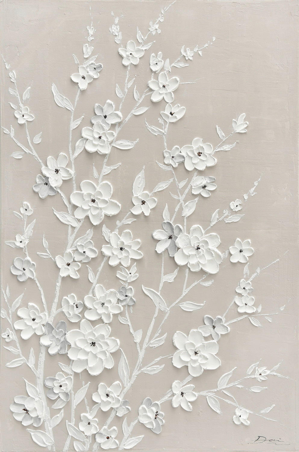 ÖLGEMÄLDE Blumen Weiß 70/120 cm  - Weiß, LIFESTYLE, Holz/Textil (70/120cm) - Monee