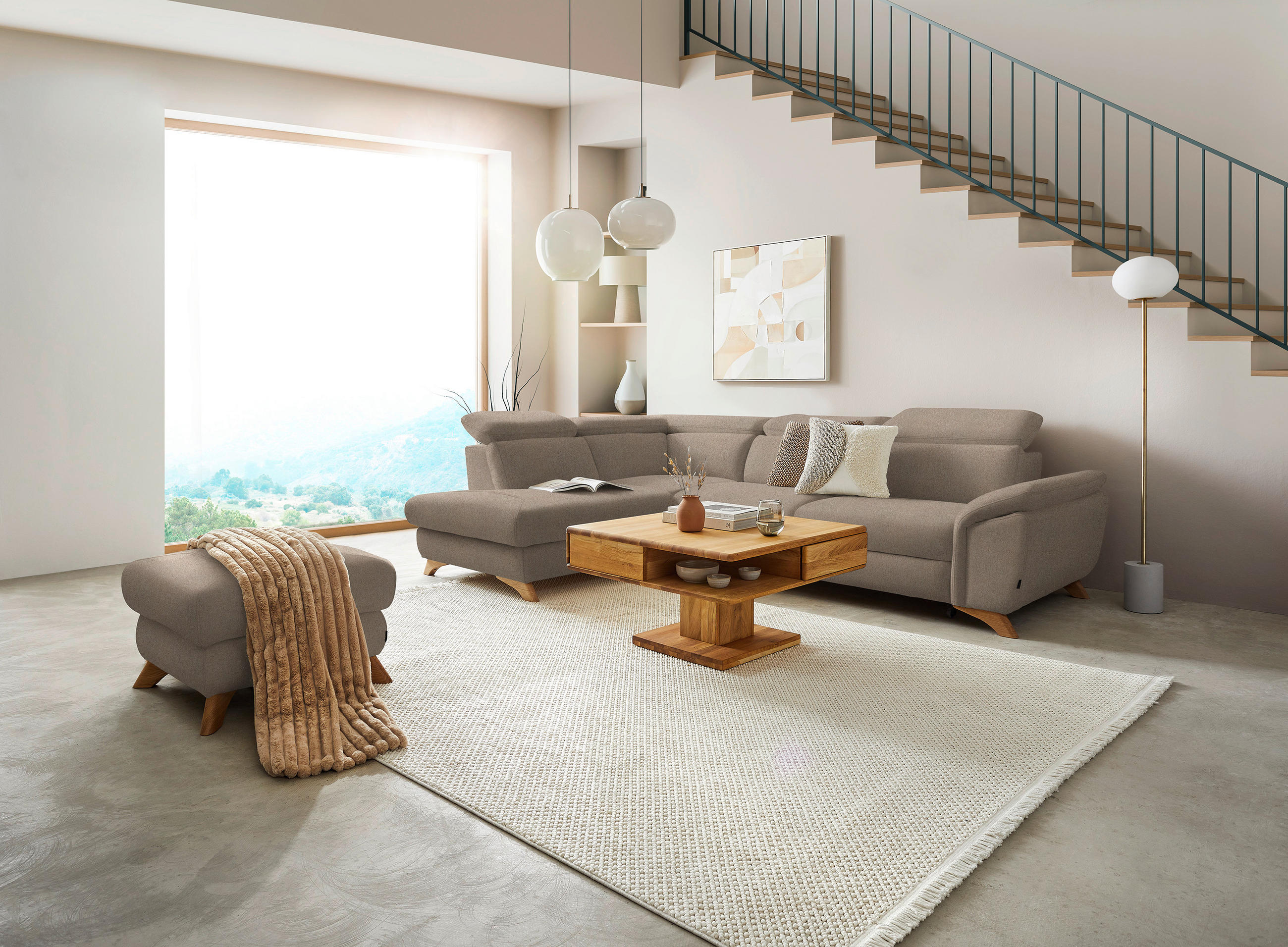 ECKSOFA in Flachgewebe Beige  212/287 cm  - Eichefarben/Beige, MODERN, Holz/Textil (212/287cm) - Valnatura